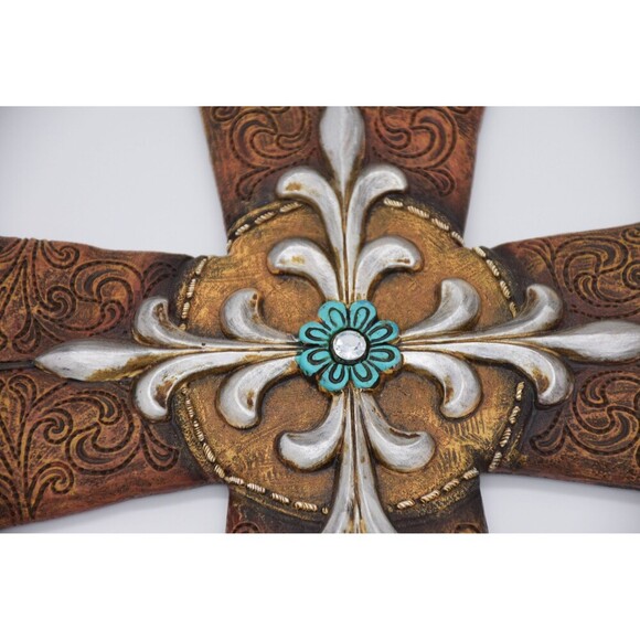 Beautiful Large Western Cross- Brown, Silver, Turquoise SKUGARBIN2-949 - Picture 6 of 8